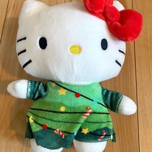Hello Kitty Plush with Red Bow and Green Outfit